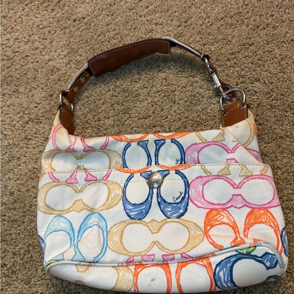 Authentic Coach White and Multicolor Pattern Shoulder Bag